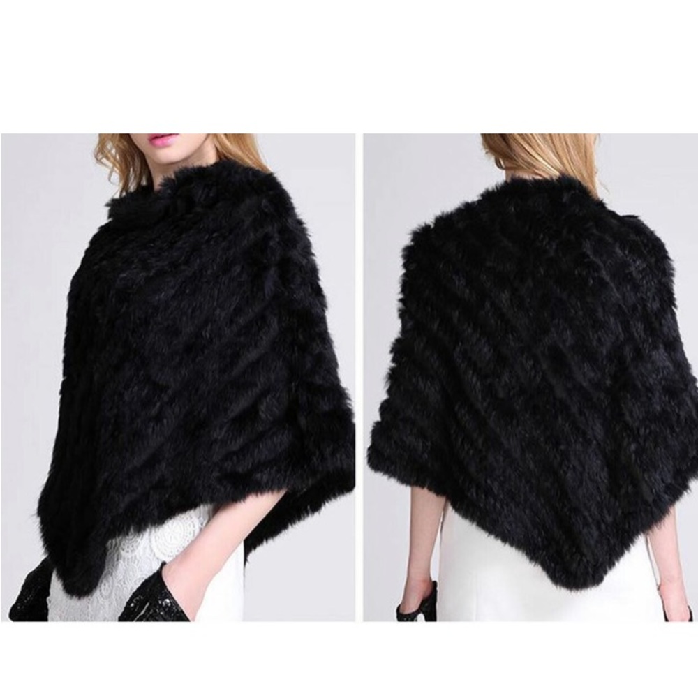 Black Fur Adrienne Landau Poncho Cape NWT - Picture 3 of 11